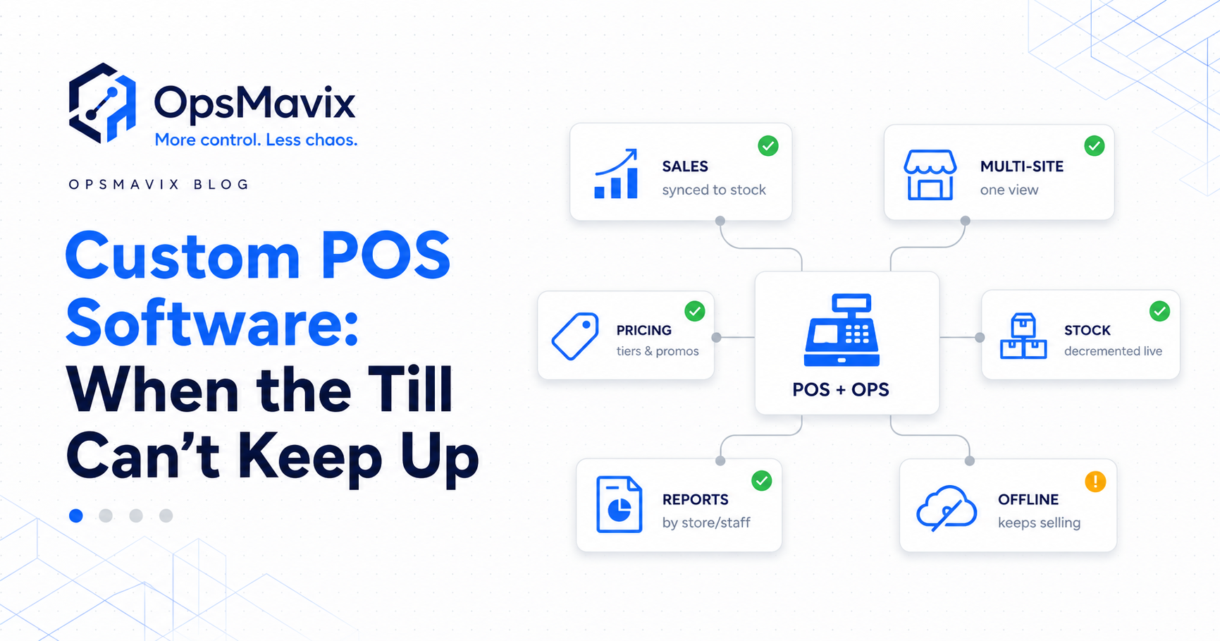 A retail till syncing live stock across two shops and an online channel into one trusted count