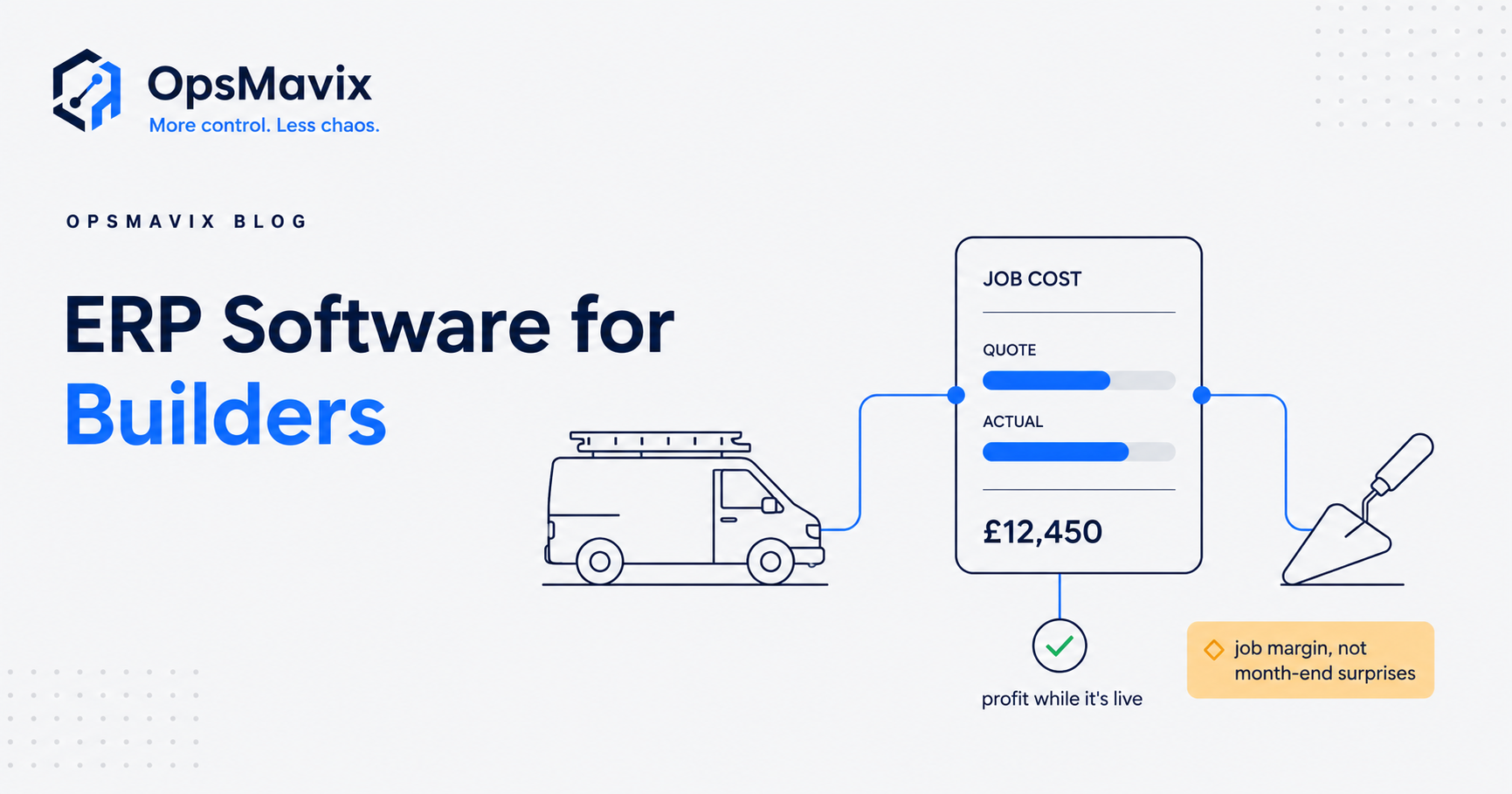 A small UK builder reviewing job costs against a quote on a laptop on site.
