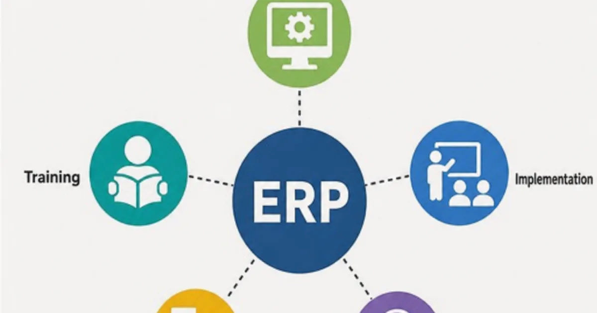A finance and operations team reviewing ERP quotes side by side on a meeting table, comparing licence, implementation and support lines against a printed requirements list.