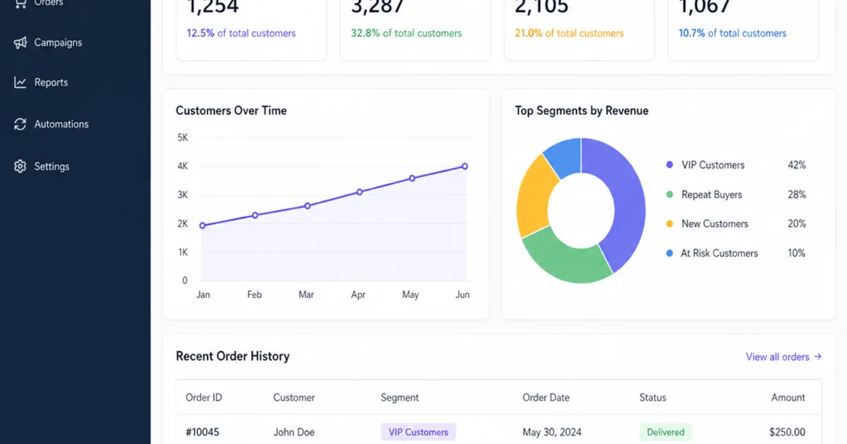 An online retail team reviewing customer profiles and campaign performance on a shared screen in a small office.