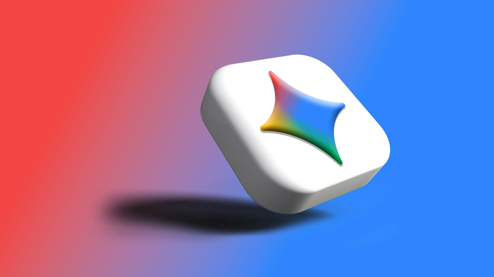 3D render of the Google Gemini star icon on a red to blue gradient