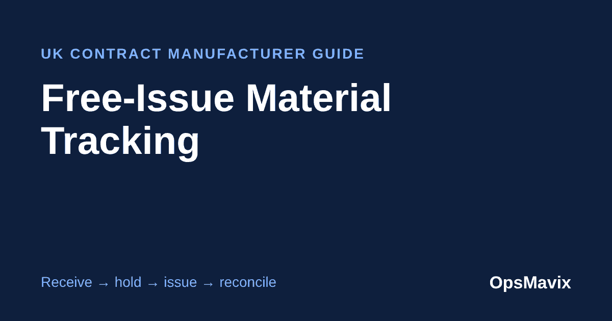 Cover graphic for a UK guide to free-issue material tracking: receive, hold, issue and reconcile
